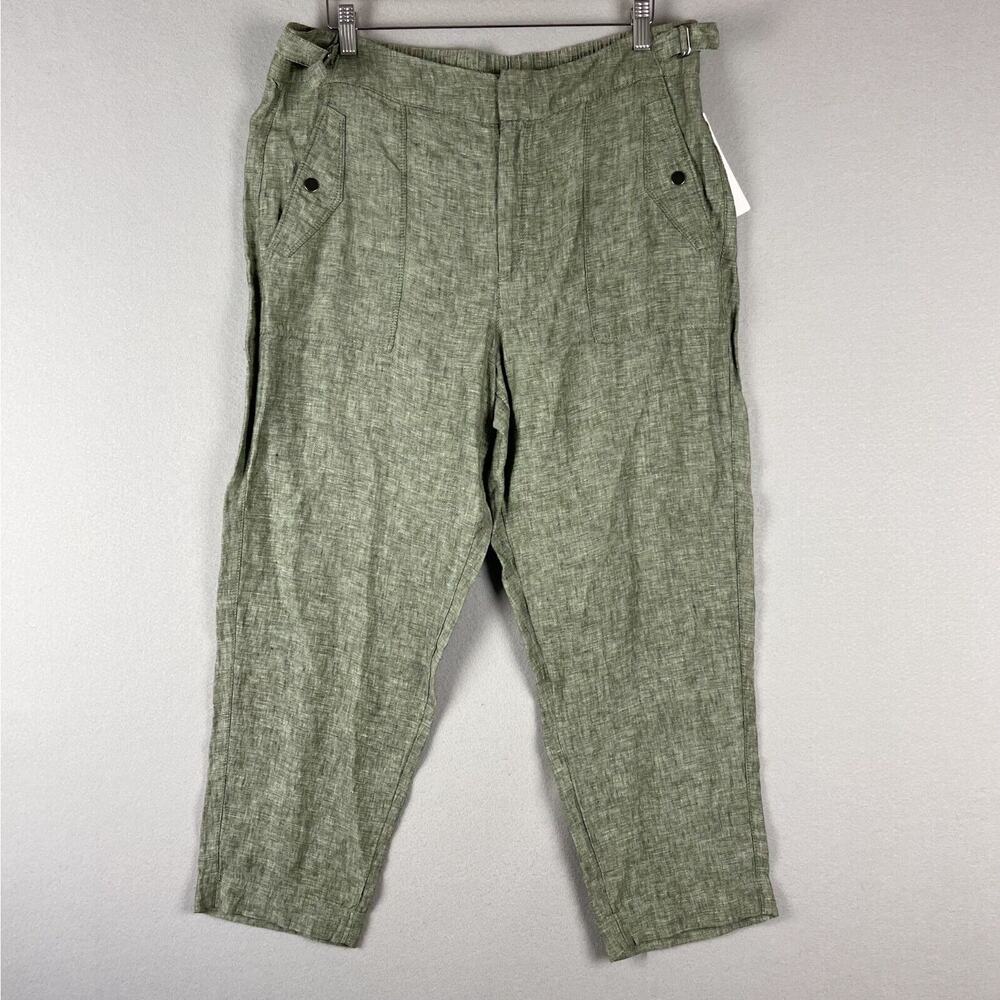 Athleta Voyager Linen Pant Womens 16 Green Cropped Adjustable Casual NWT